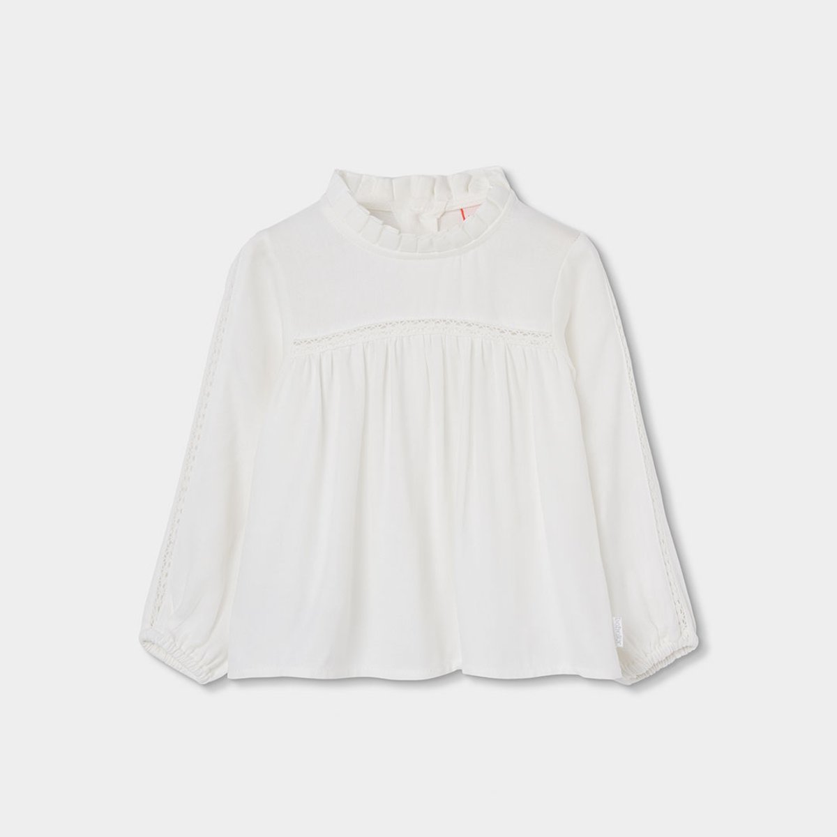 Blouse avec dentelle et col froncé blanc, BOBOLI