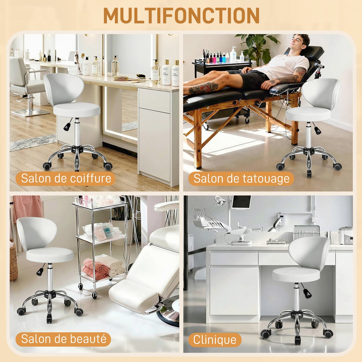 Tabouret de salon PU Blanc blanc, HOMCOM