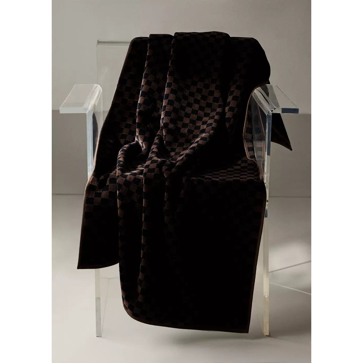 Serviette de bain à carreaux en coton velours marron, MANGO HOME