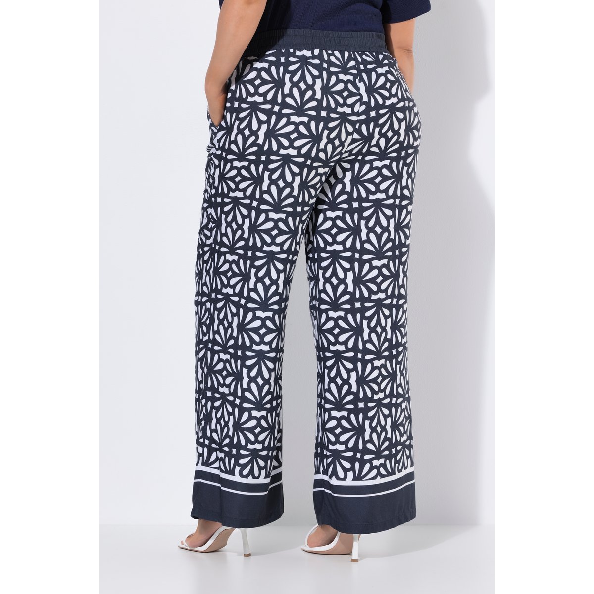 Pantalon large à ceinture élastique marine, ULLA POPKEN
