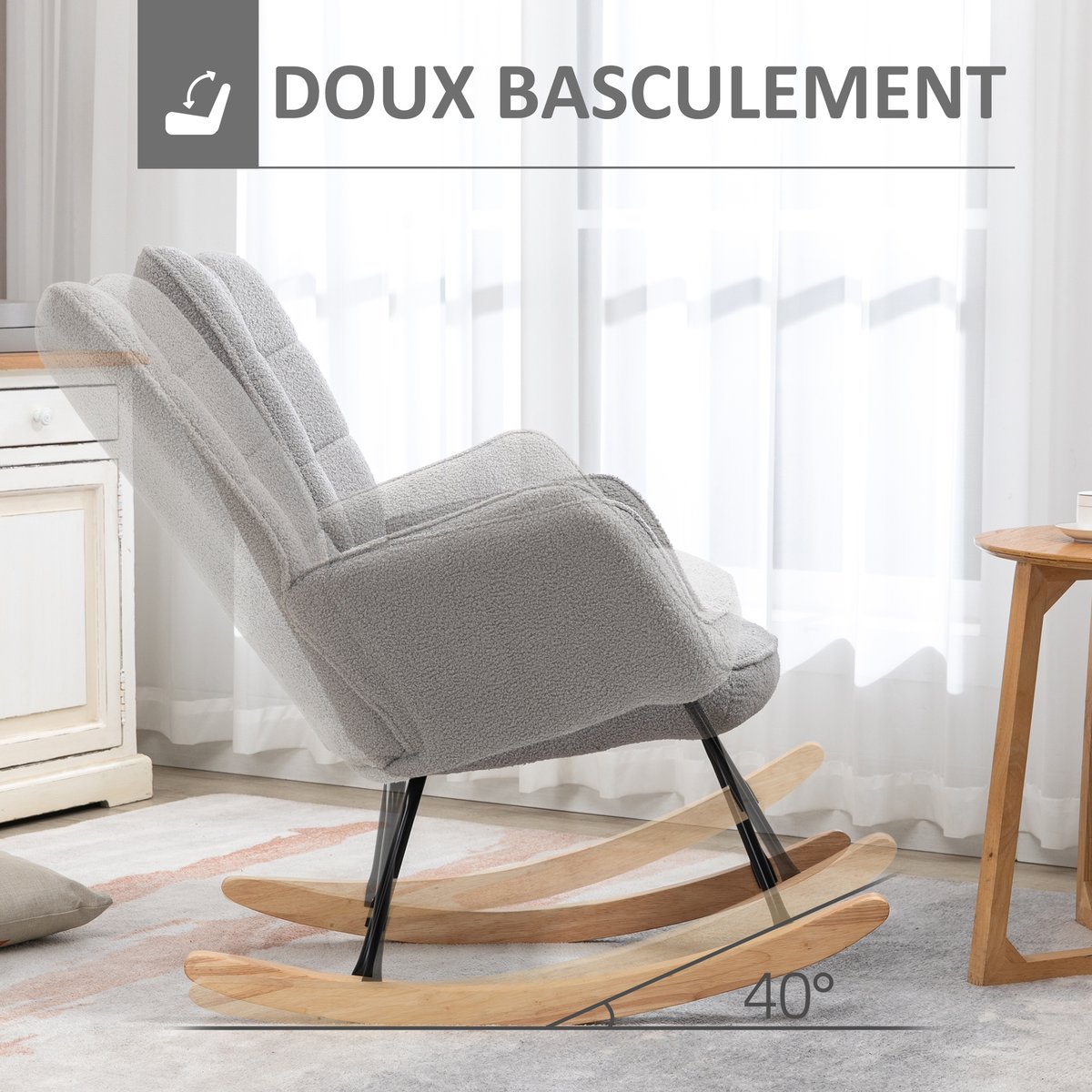 Fauteuil à bascule Imitation cachemire Gris gris clair, HOMCOM