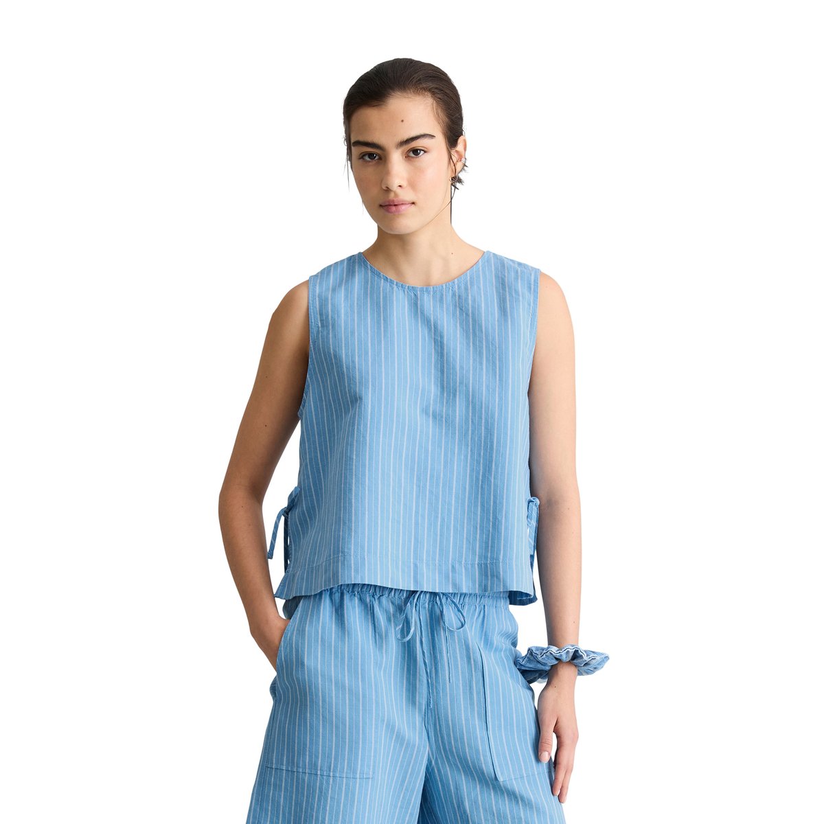 Top rayé boxy en mélange de lin et de coton bleu, MARC O’POLO DENIM