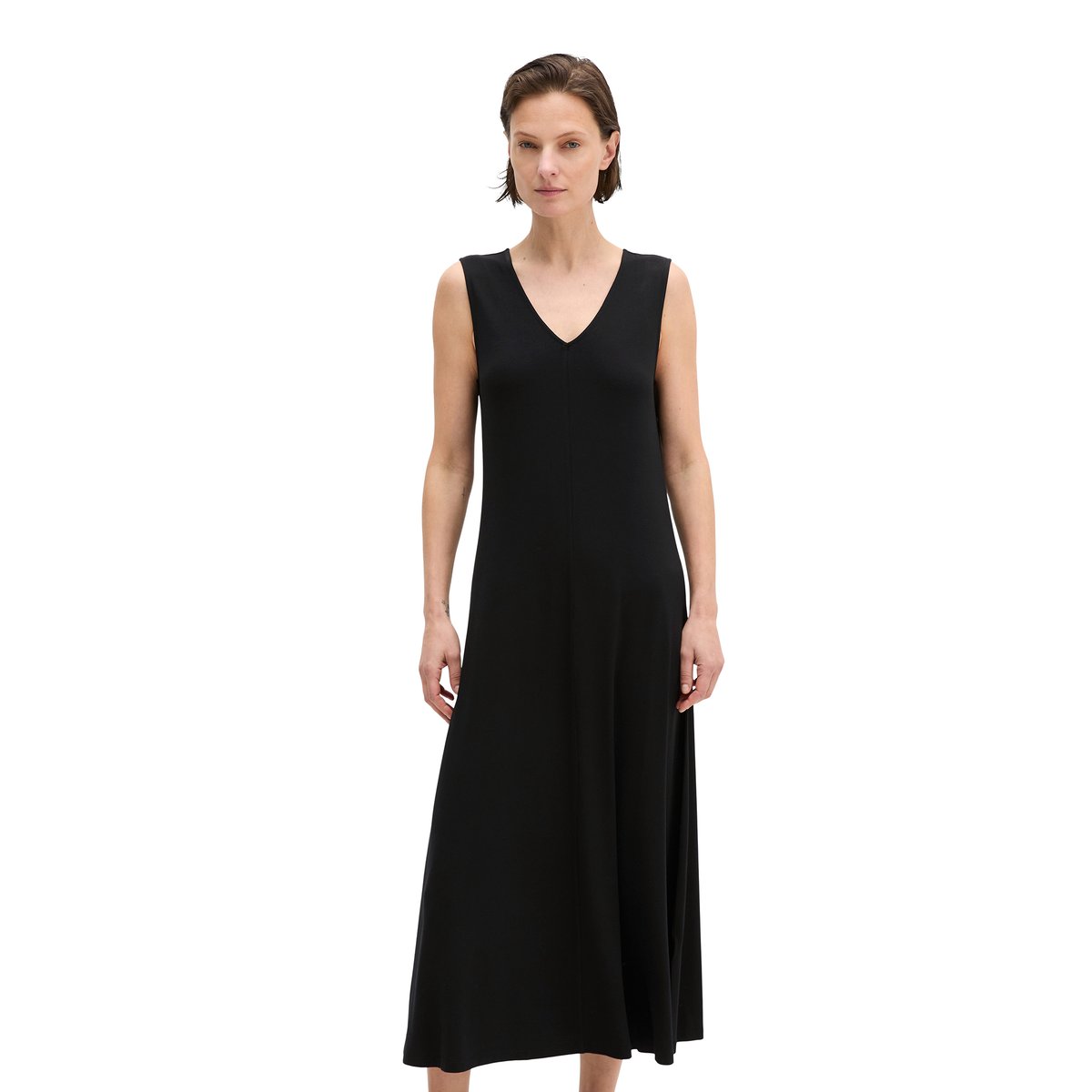 Robe en jersey à col en V shaped en LENZING™ ECOVERO™ noir, MARC O'POLO