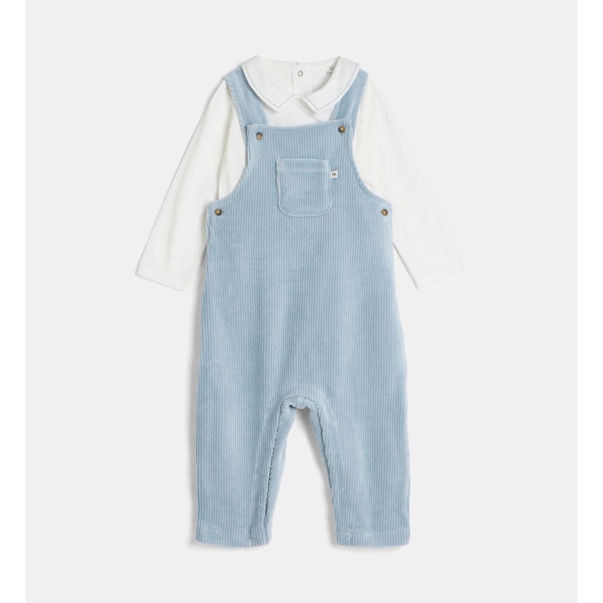 Ensemble salopette vargo en velours écru et bleu, CADET ROUSSELLE