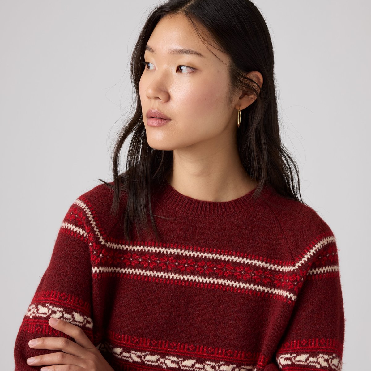 Pull col rond jacquard Jolie rouge - coralie fairisle v7 warm cabernet, LEVI'S