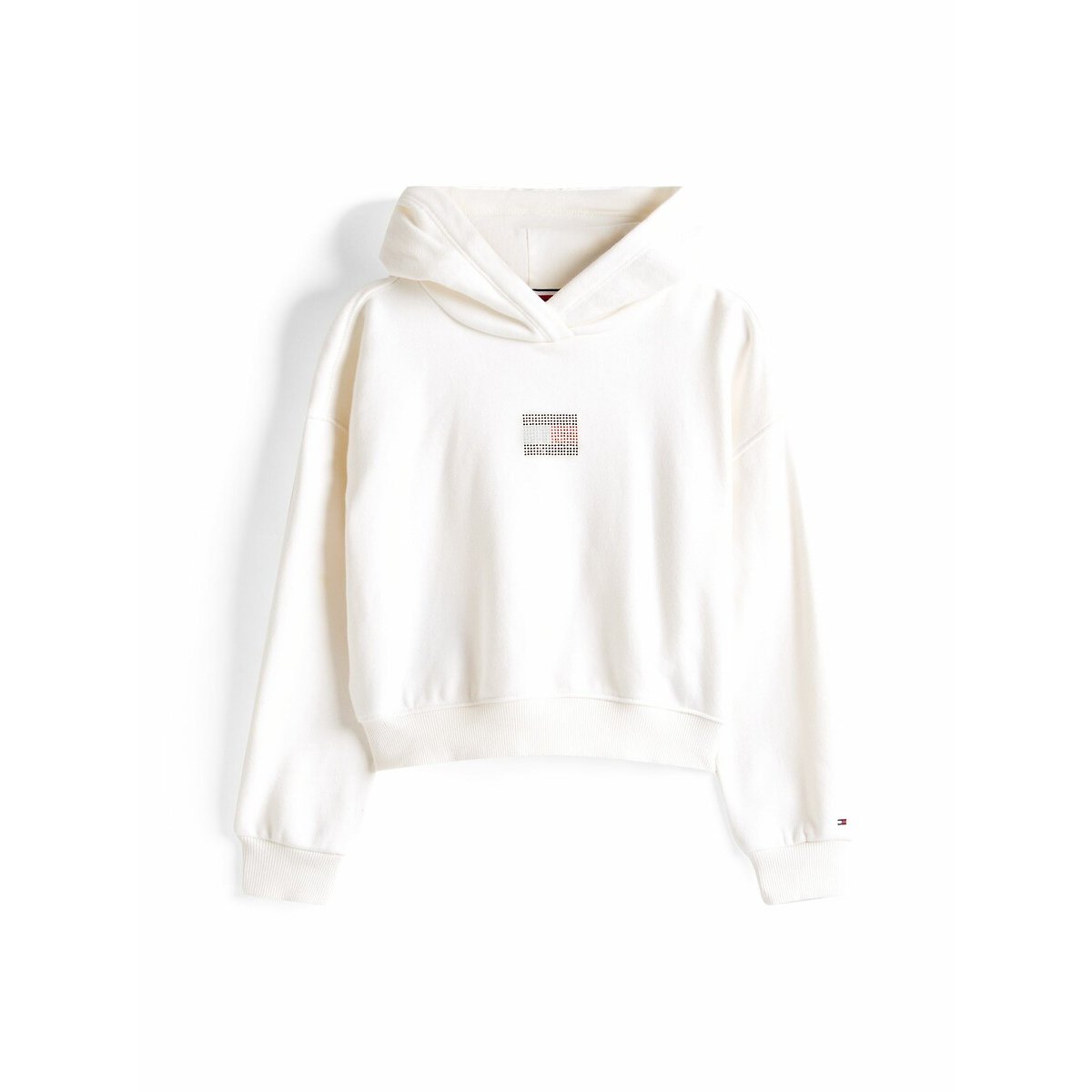 Hoodie met stras in molton ecru, TOMMY HILFIGER
