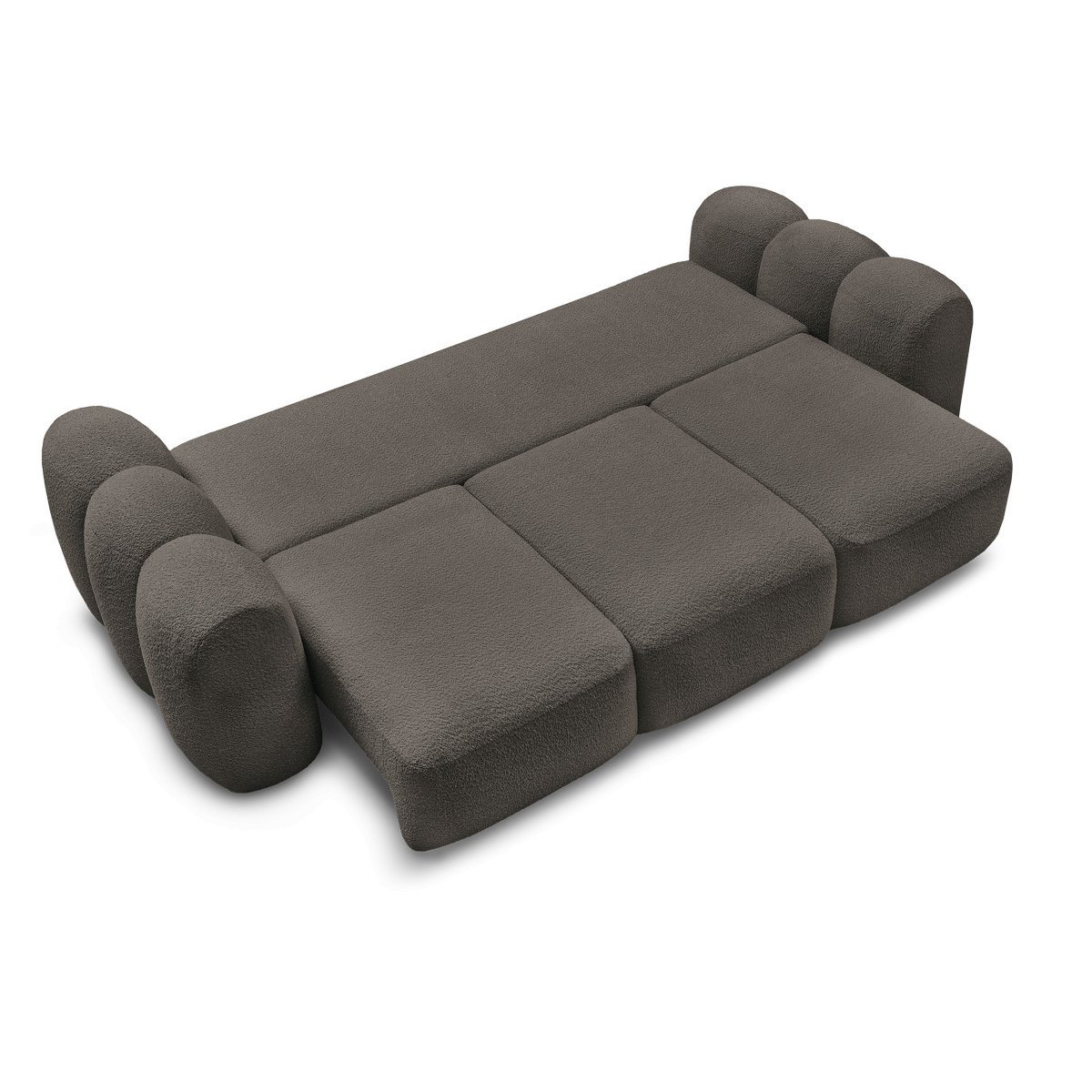 Canapé droit convertible 3 places en tissu bouclette, MONTAIGNE marron, BOBOCHIC