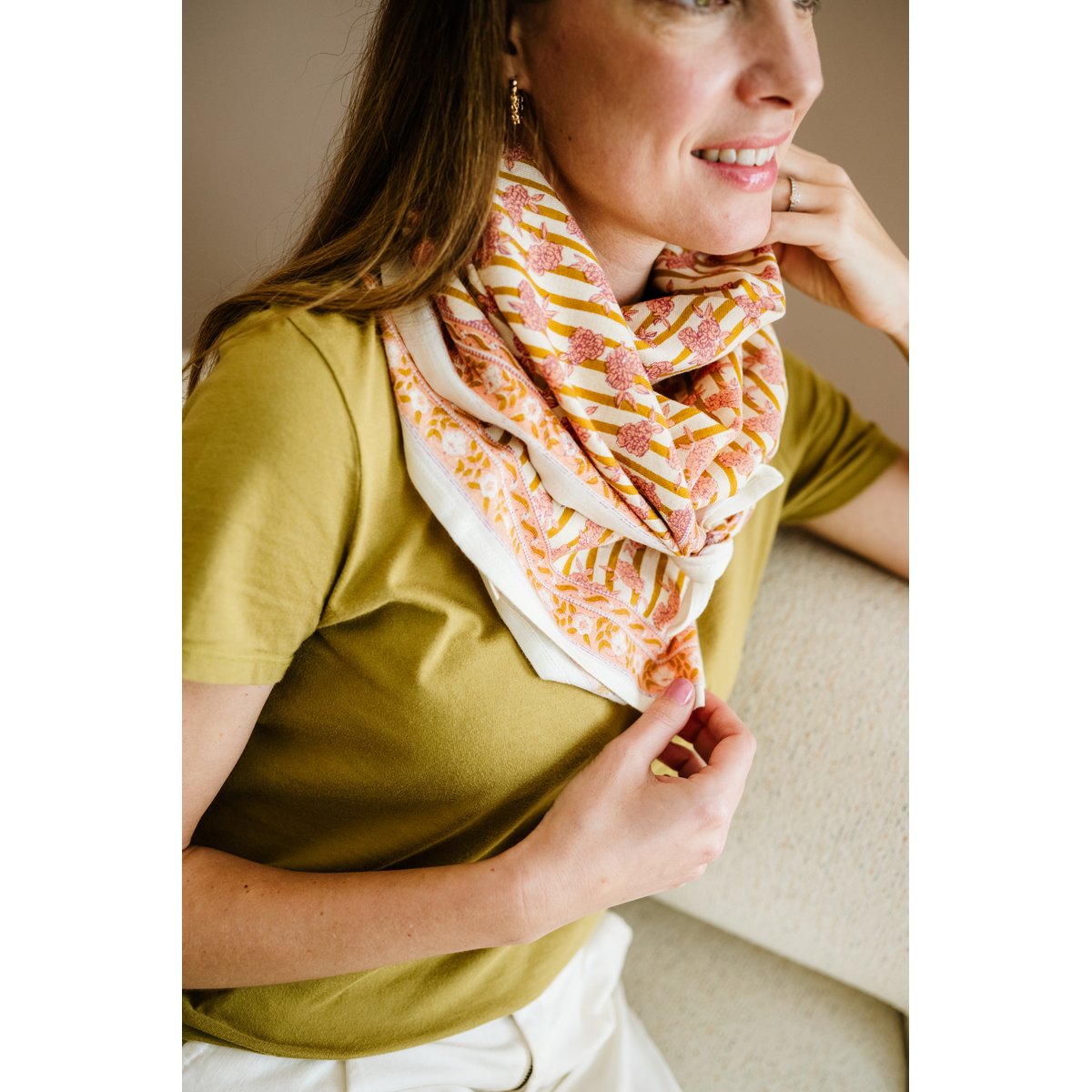 Foulard adulte en coton Mona rose petale, BINDI ATELIER