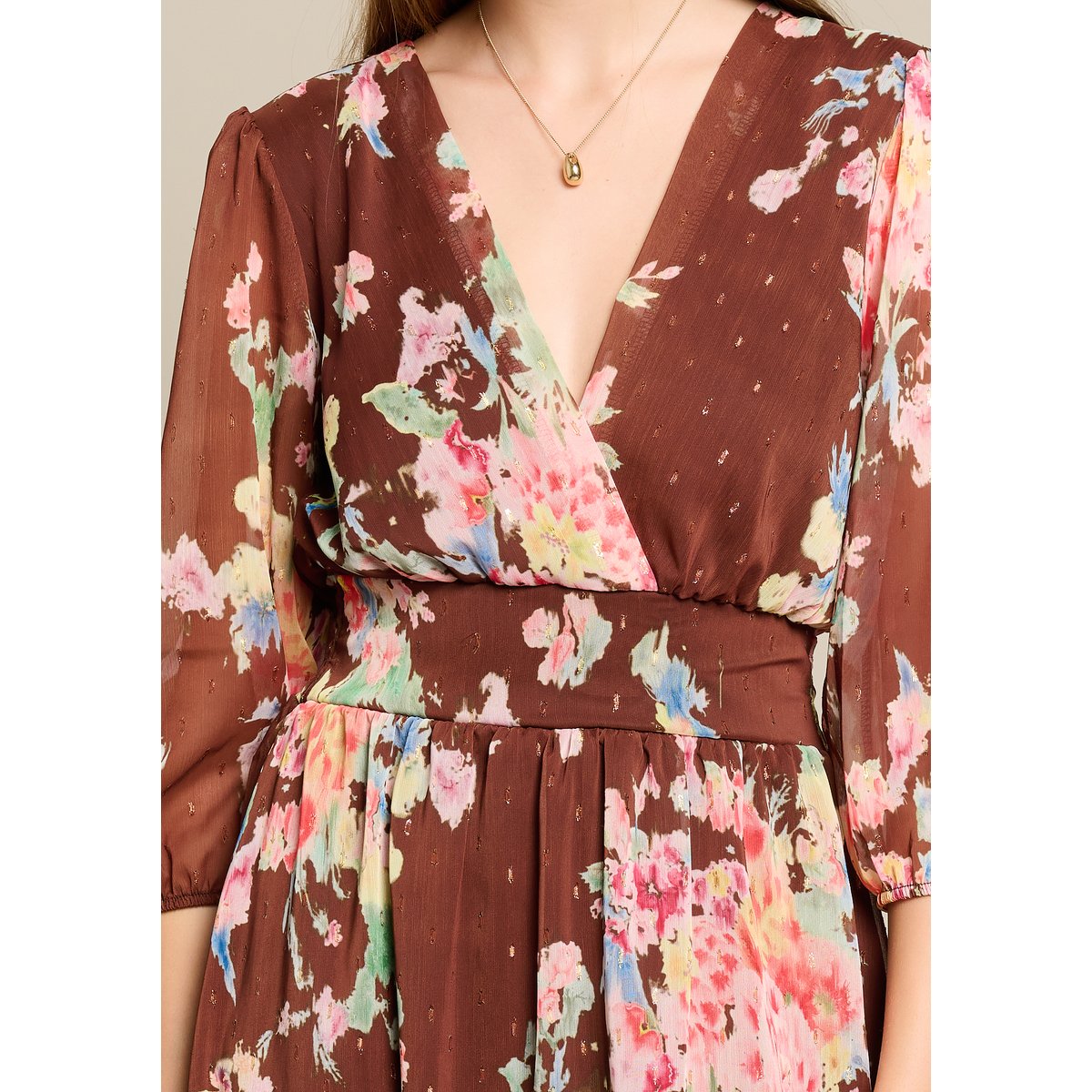Robe longue fleurie brown coffee, LOLALIZA