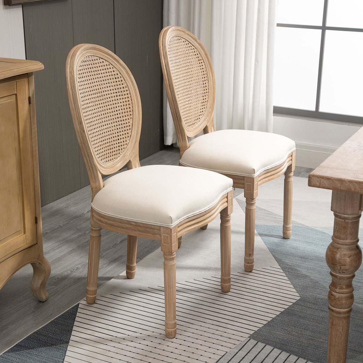 Chaise de salle à manger Tissu polyester au crème, HOMCOM