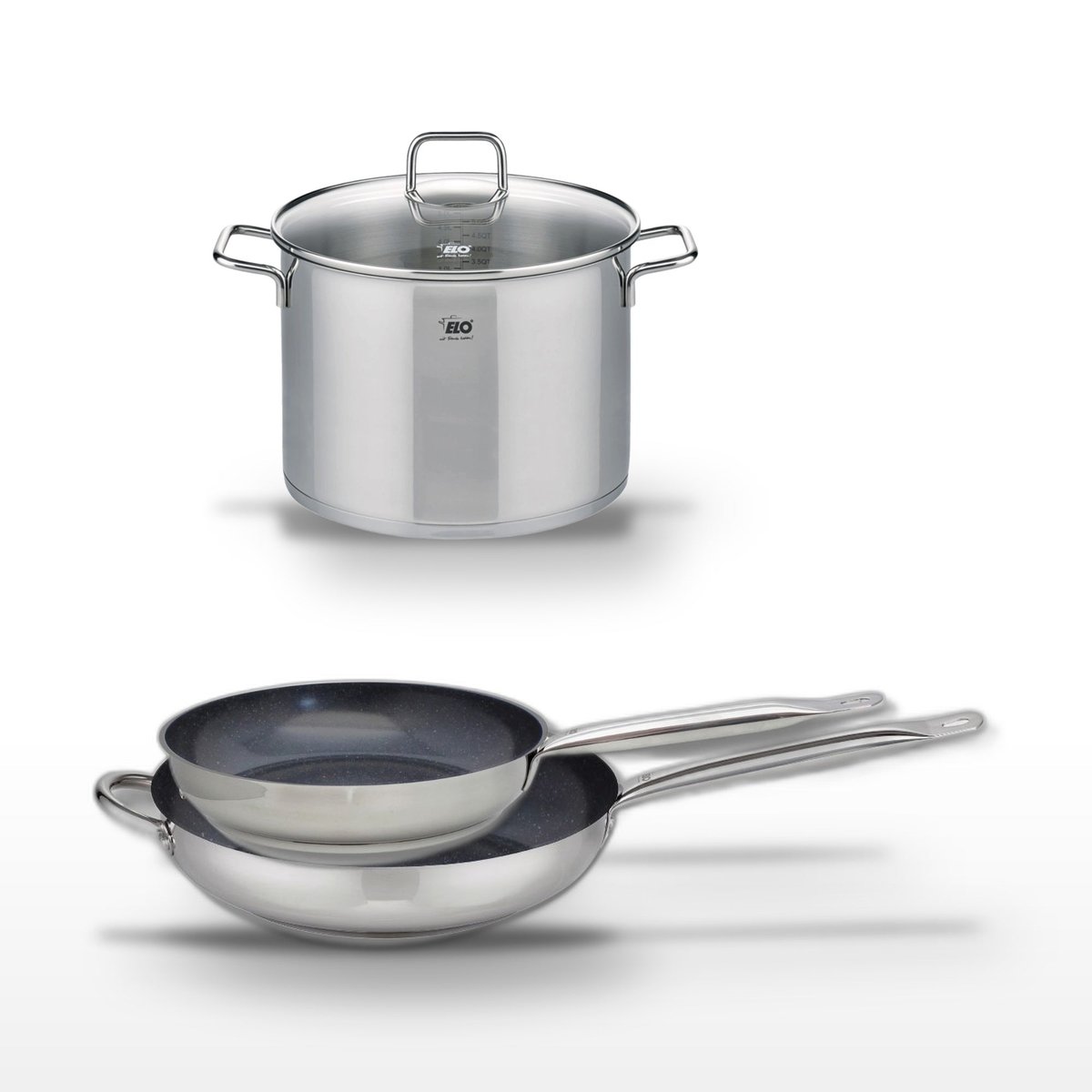 Batterie 2 poêles 28/32cm + 1 faitout 14cm PROFI THERM PLATINUM gris|noir, ELO