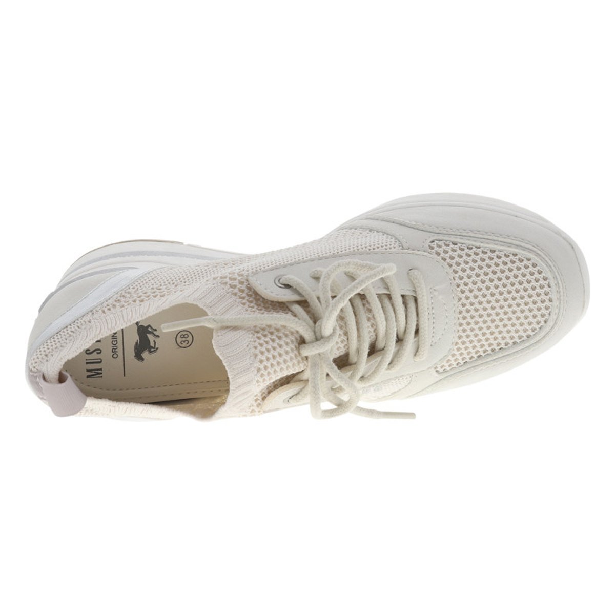 Baskets running blanches à talon compensé avec des lacets ronds blanc, MUSTANG