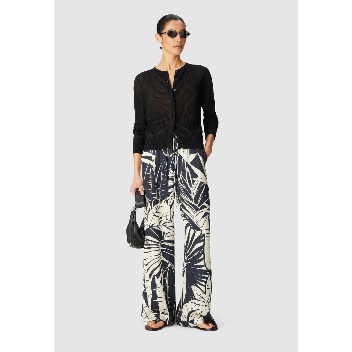 Pantalon imprimé maxi feuilles marine, IKKS