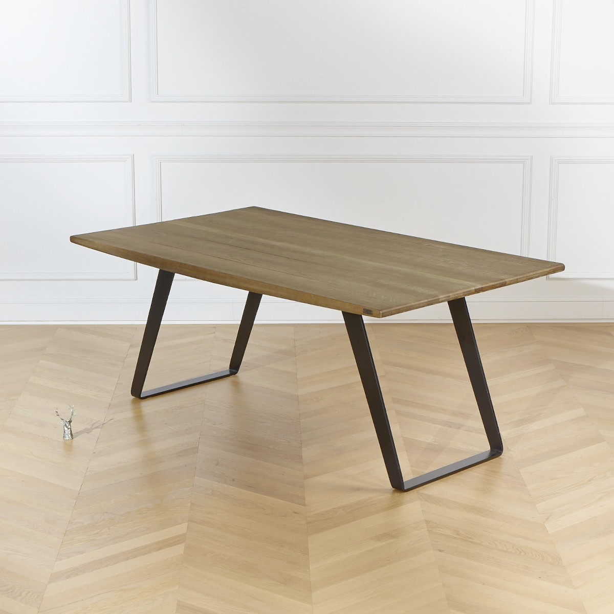 Table rectangulaire en chêne et métal, 8 couverts HECTOR noire, ROBIN DES BOIS