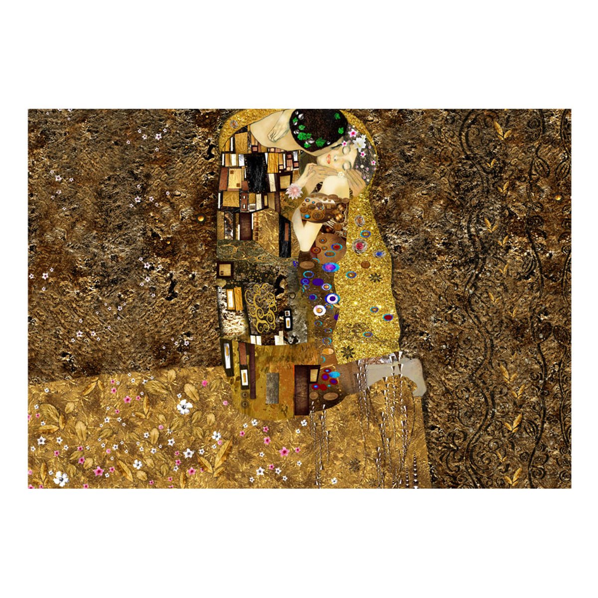 Papier peint intissé panoramique Personnes Klimt inspiration - Golden Kiss multicouleur, EDEN