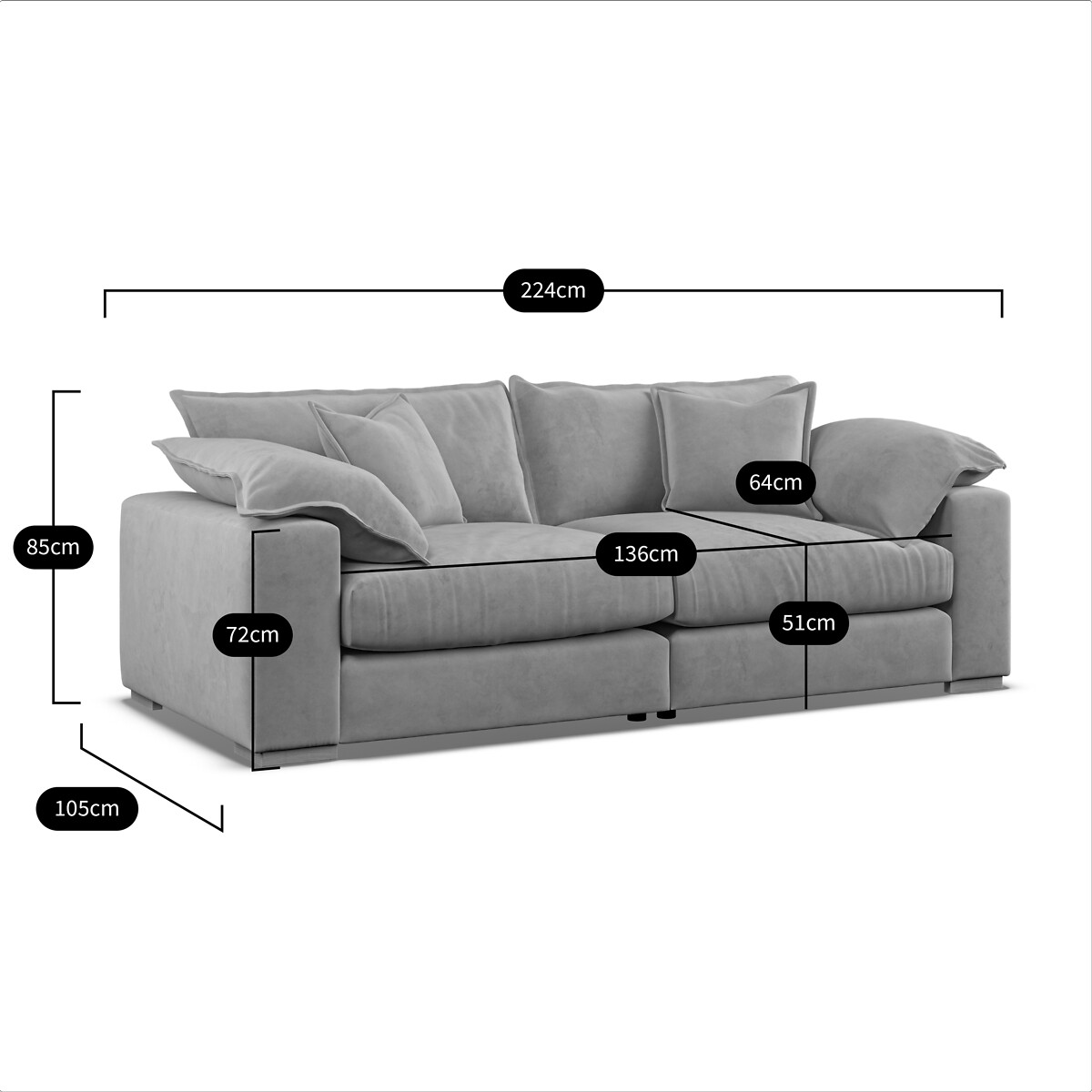 Camille Bouclé 4 Seater Sofa with Walnut Feet dark olive, ÉDITÉ