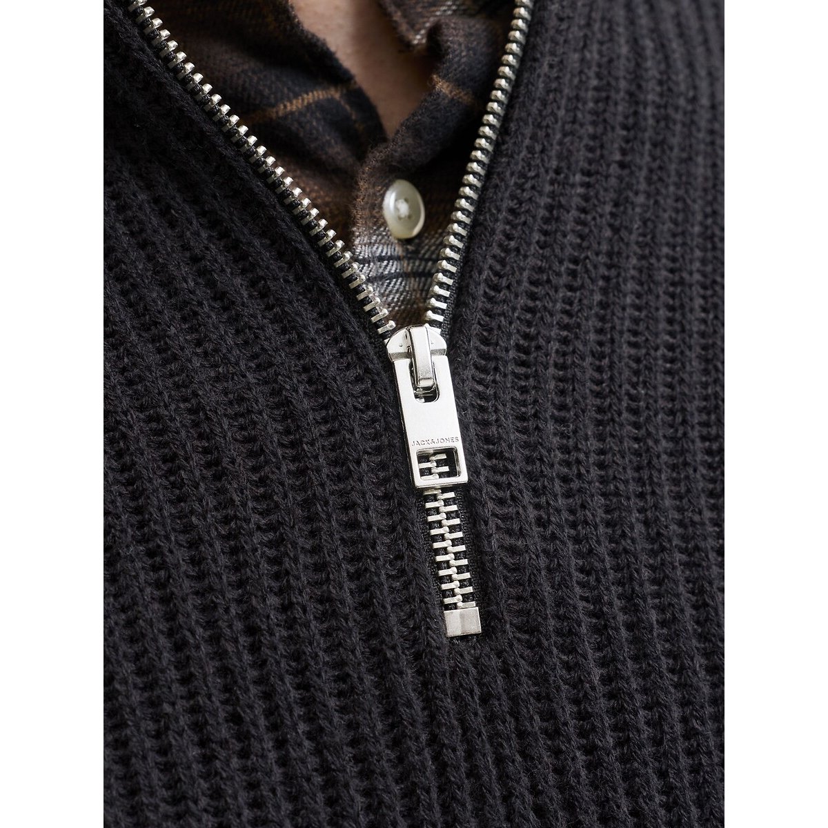 Pull col montant, demi-zippé noir, JACK & JONES