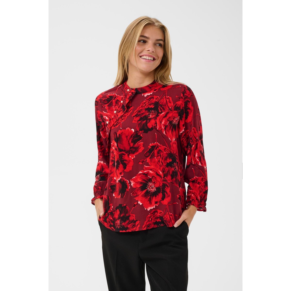 Chemise à manches longues rouge red flower, CULTURE