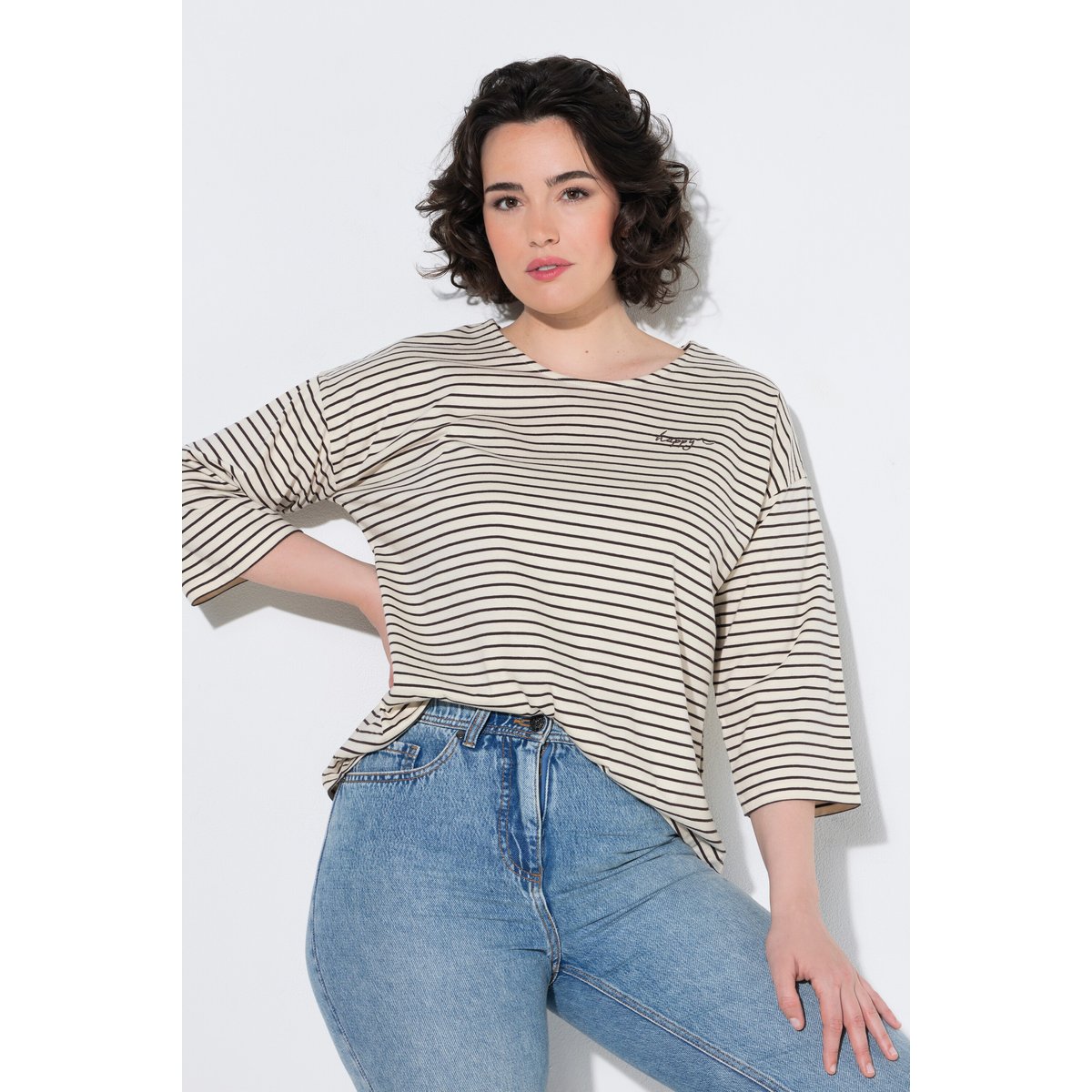 T-shirt décolleté rond et manches 3/4 vanille, ULLA POPKEN