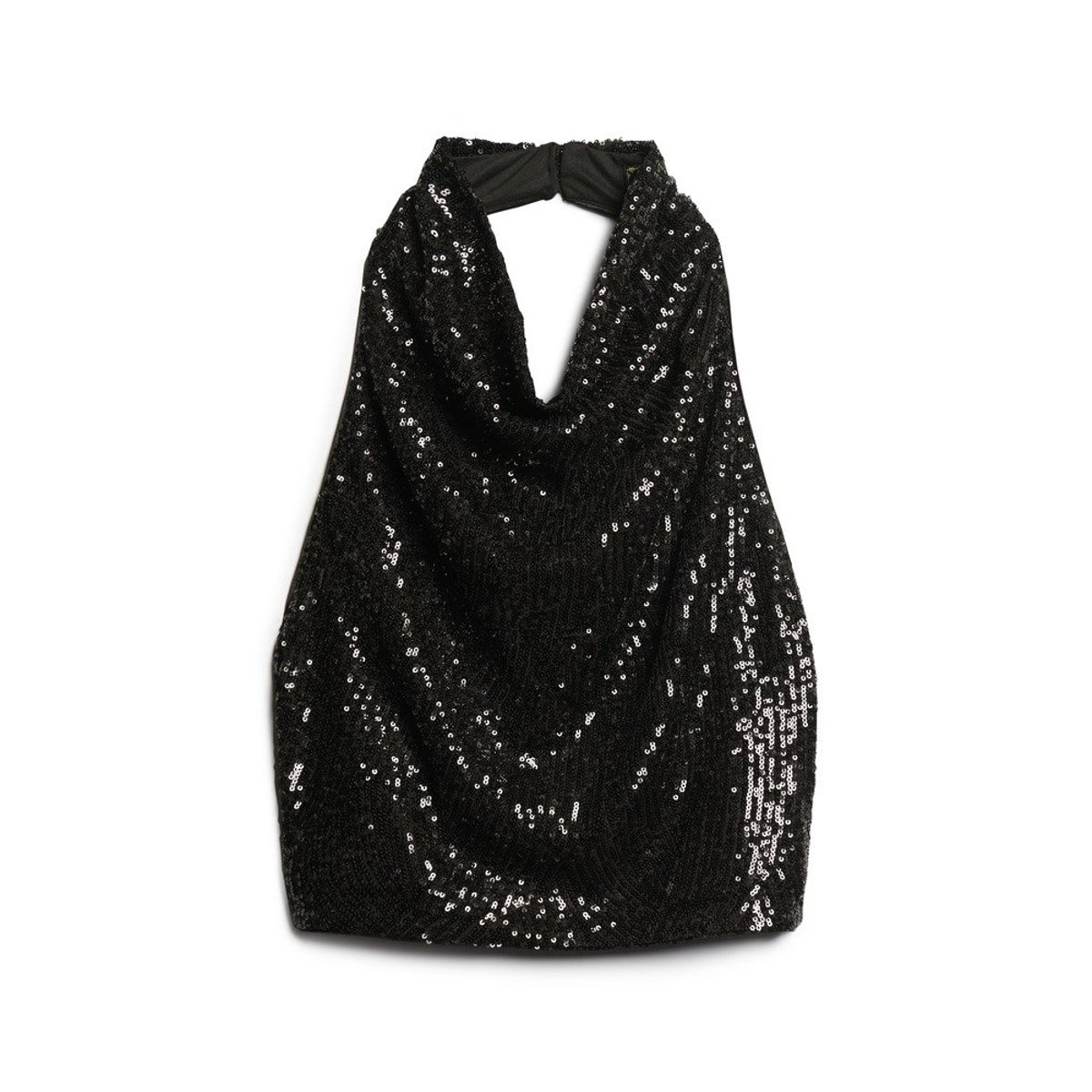 Haut dos nu à sequins et col bénitier noir à sequins angulaires, SUPERDRY