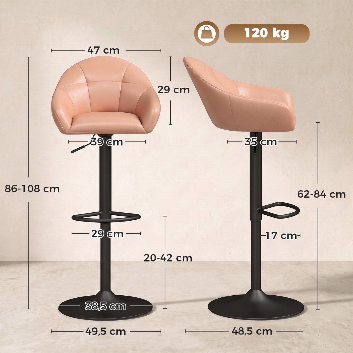 Tabouret de bar Revêtement synthétique Marron marron, noir, HOMCOM