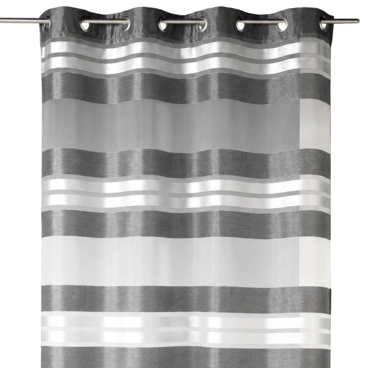 Voilage à rayures horizontales et fils argentés gris anthracite, HOME MAISON