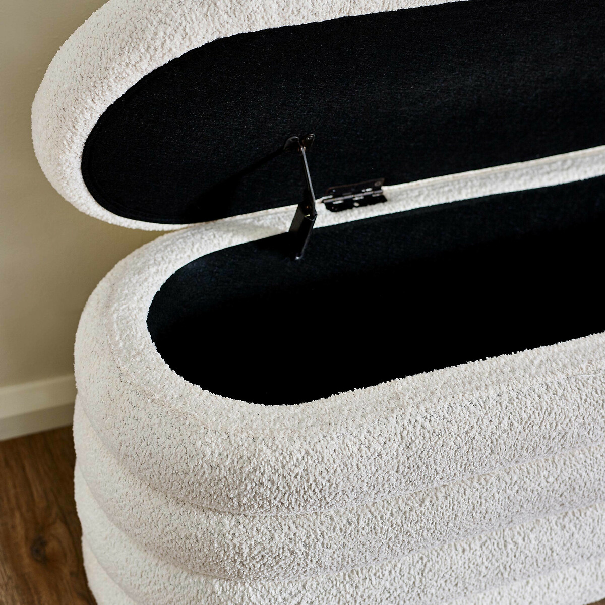 Celes Bouclé Curve Ottoman Storage Bench ivory, SO'HOME