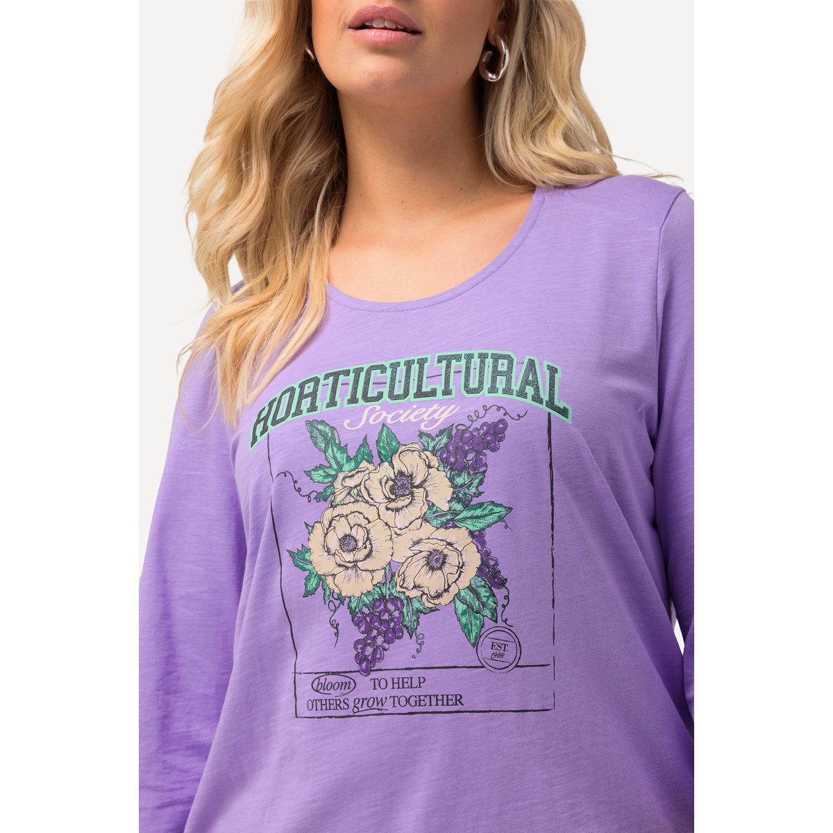 T-shirt, motif floral, base élastique lilas bleu, ULLA POPKEN