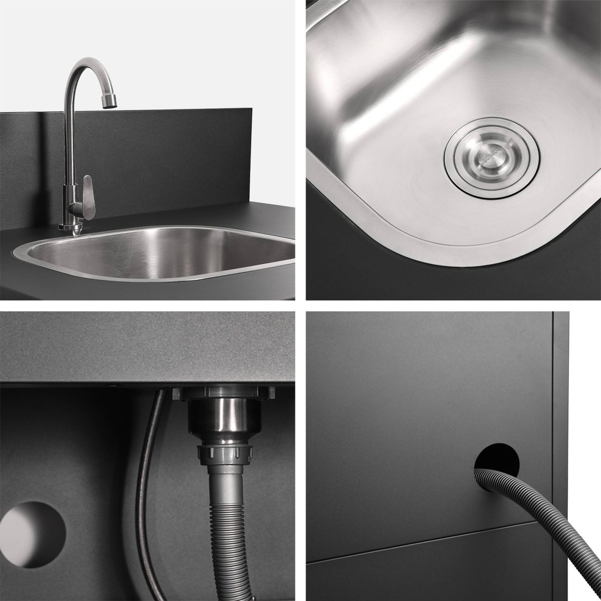 Cuisine extérieure 3 modules acier avec barbecue gaz 4 brûleurs THIRA BARBECUE GAZ + 3 MODULES noir, SWEEEK