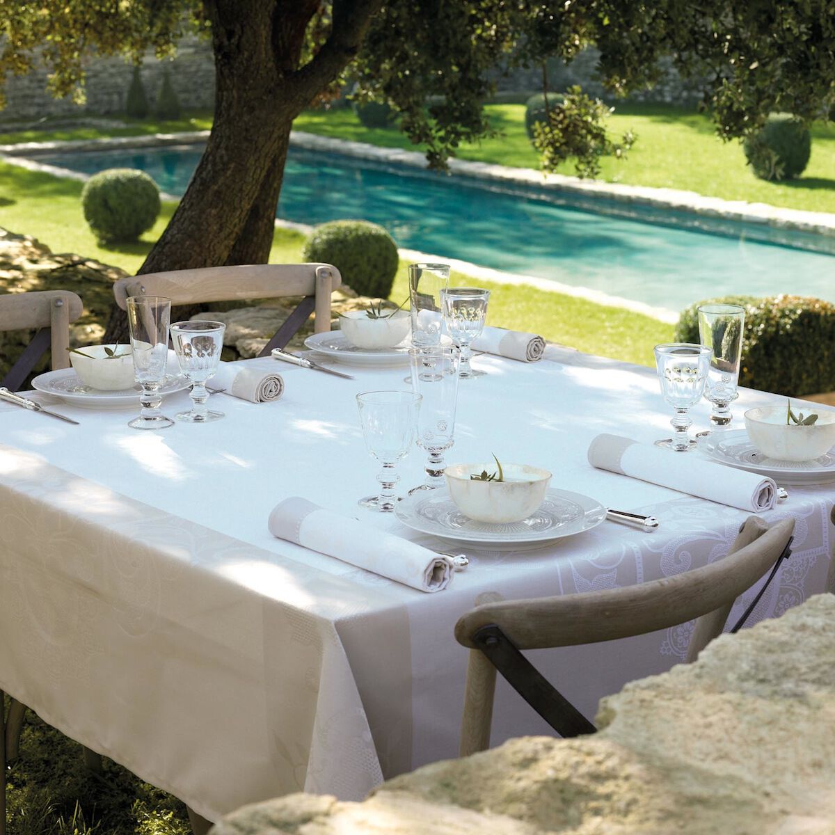 Nappe Venezia Ivoire Ivoire 175x320 100% coton ivoire, LE JACQUARD FRANCAIS