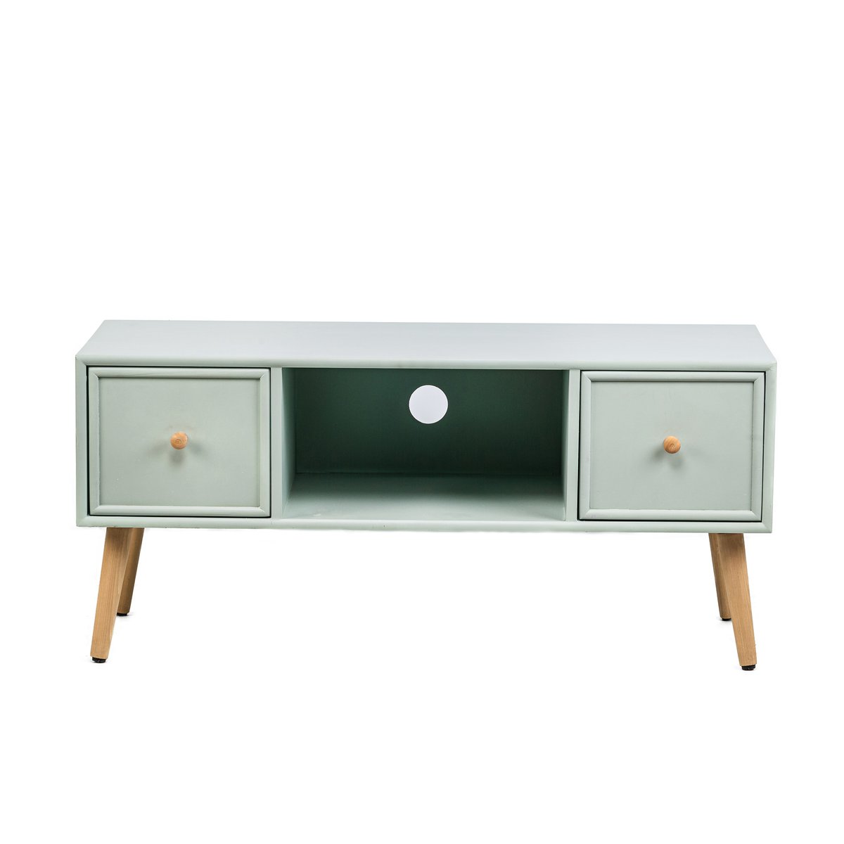 Meuble TV 2 tiroirs, bois, AKITA vert menthe, NORDLYS