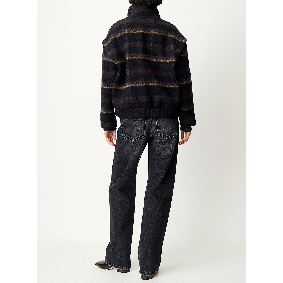 Cappotto corto in misto lana a quadri, PAOLINO navy, SESSUN