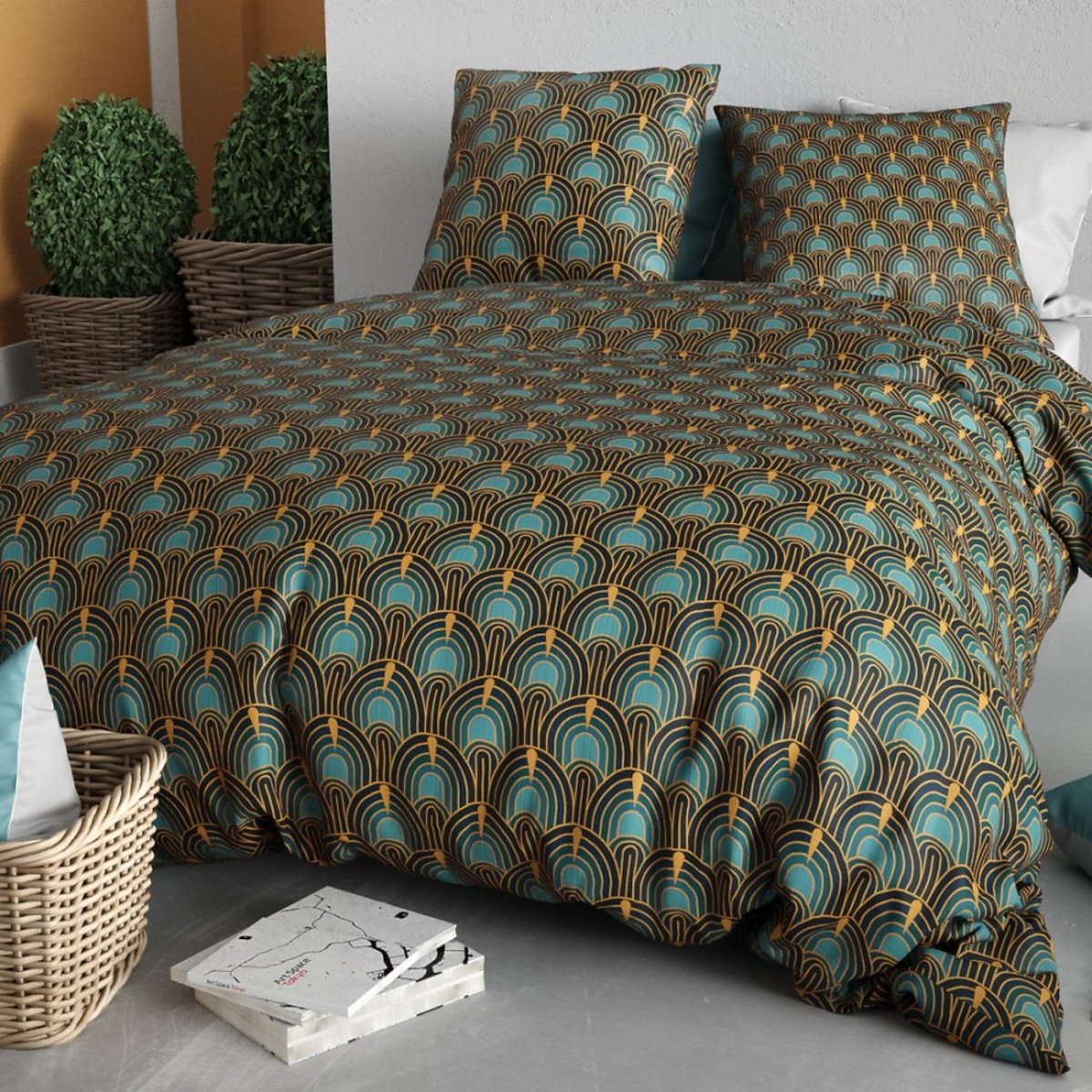 Housse De Couette 100% Coton 57 Fils + 2 Taies D'oreiller multicolore, DECORATIE