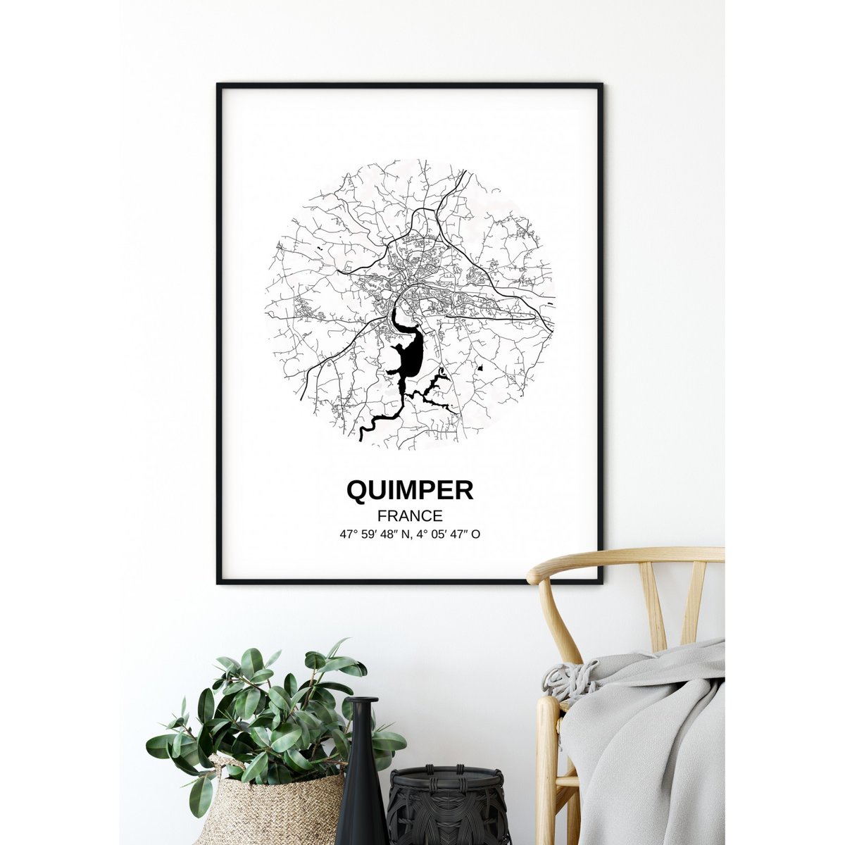 Affiche Carte Quimper blanc, L'AFFICHERIE