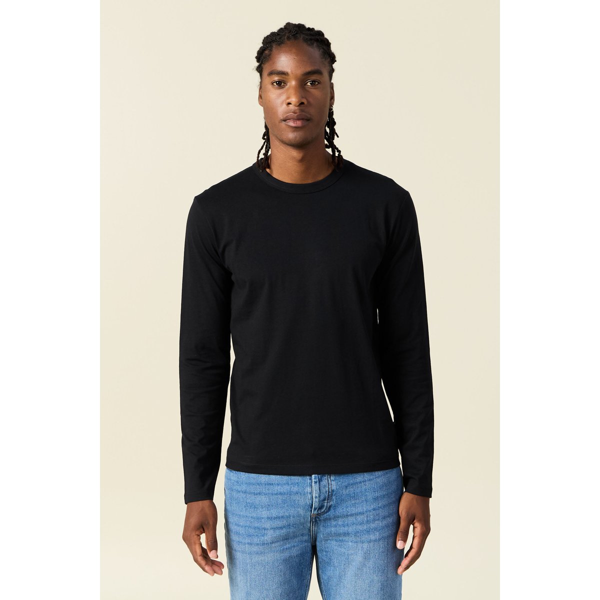 T-shirt en coton manches longues noir, BONOBO