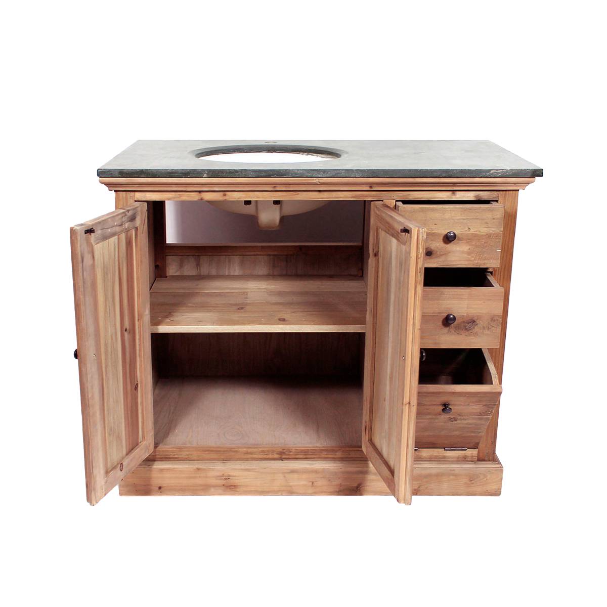 Meuble sous vasque en bois recyclé APRIL bois clair, MADE IN MEUBLES 
