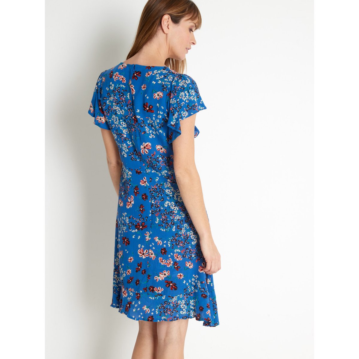 Robe volantée encolure V imprimé bleu, DAXON