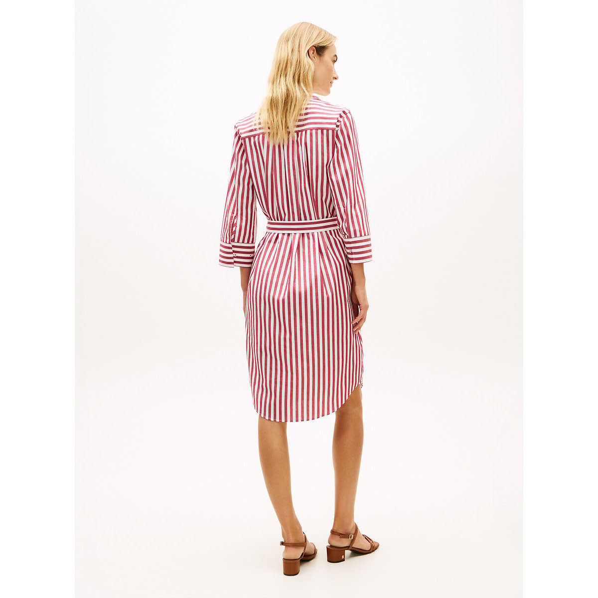 Robe chemise rayée manches 3/4 rayé blanc/rouge, TOMMY HILFIGER
