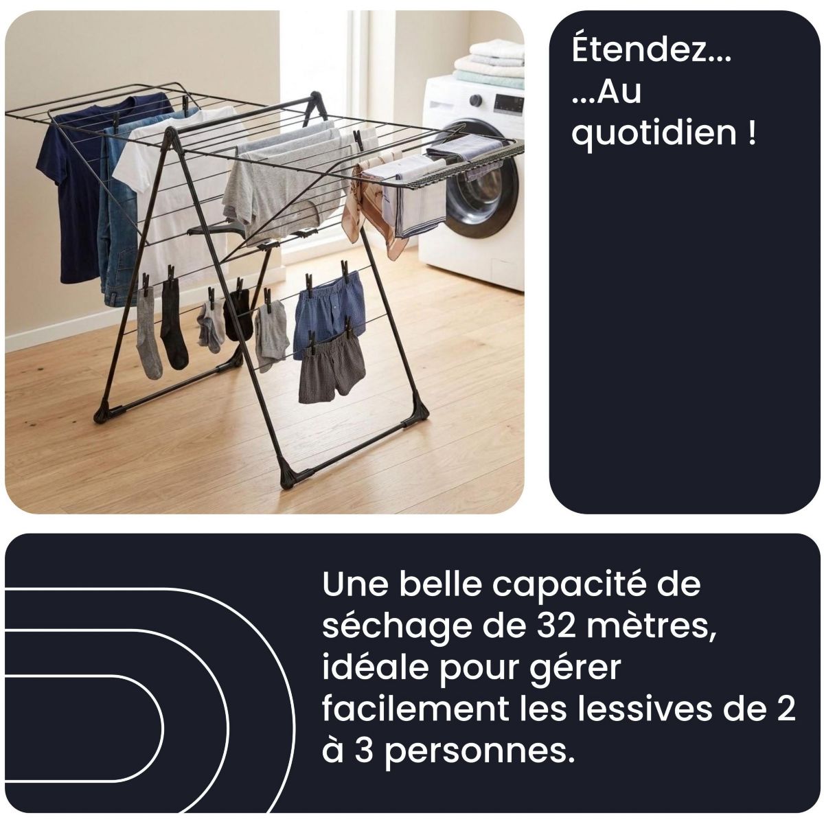 Etendoir à linge Modulable compact 32m - Séchoir EBDR232 couleur unique, ESSENTIEL B
