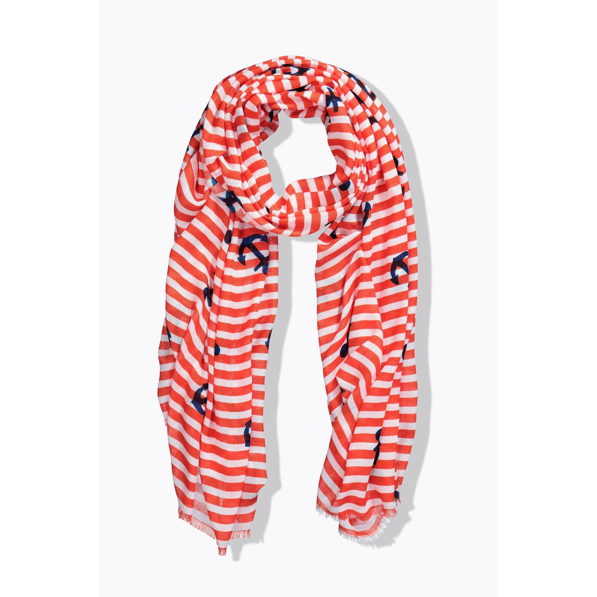 Foulard à rayures, motif ancres corail, ULLA POPKEN