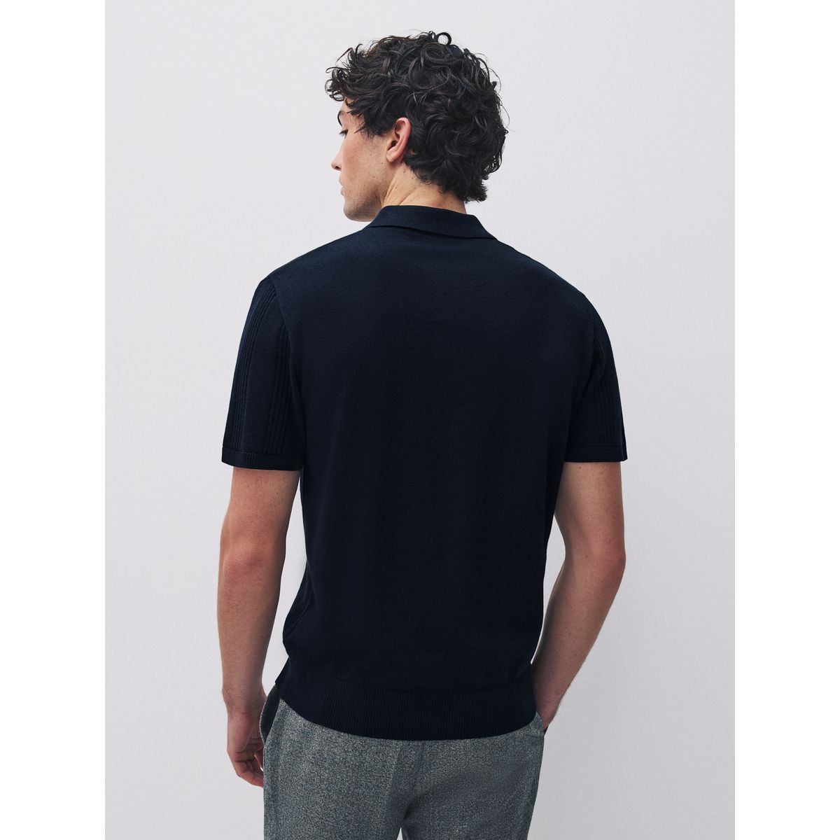 Polo standard rayé en pointelle, lot de 2 neutre/bleu marine, NEXT