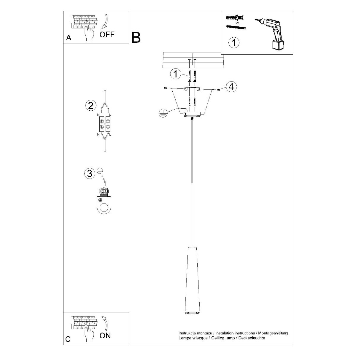 Suspension Béton Gris GU10 1 Electra gris, EDEN