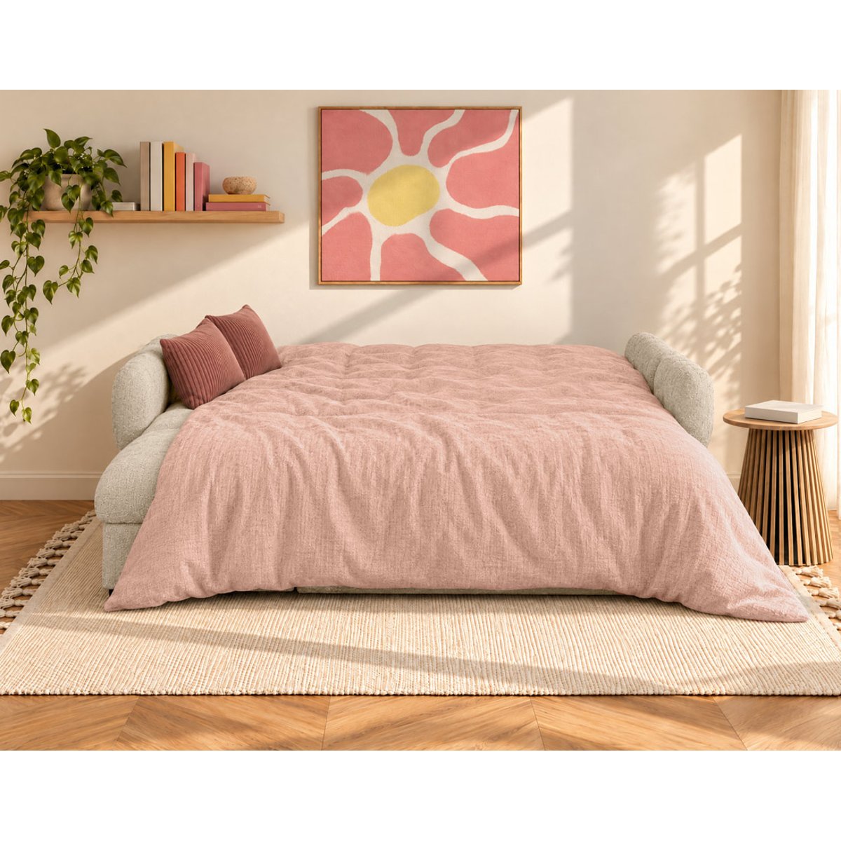 Canapé d'angle convertible velours texturé, OCTAVE beige, BEST MOBILIER