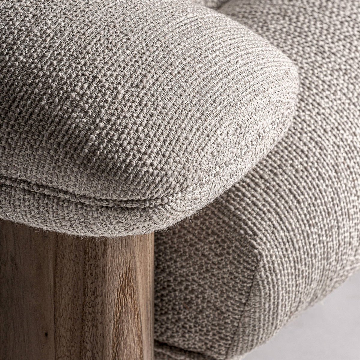 Fauteuil en jacquard, Finition bois vieilli marron vieilli et beige naturel, RECOLLECTION