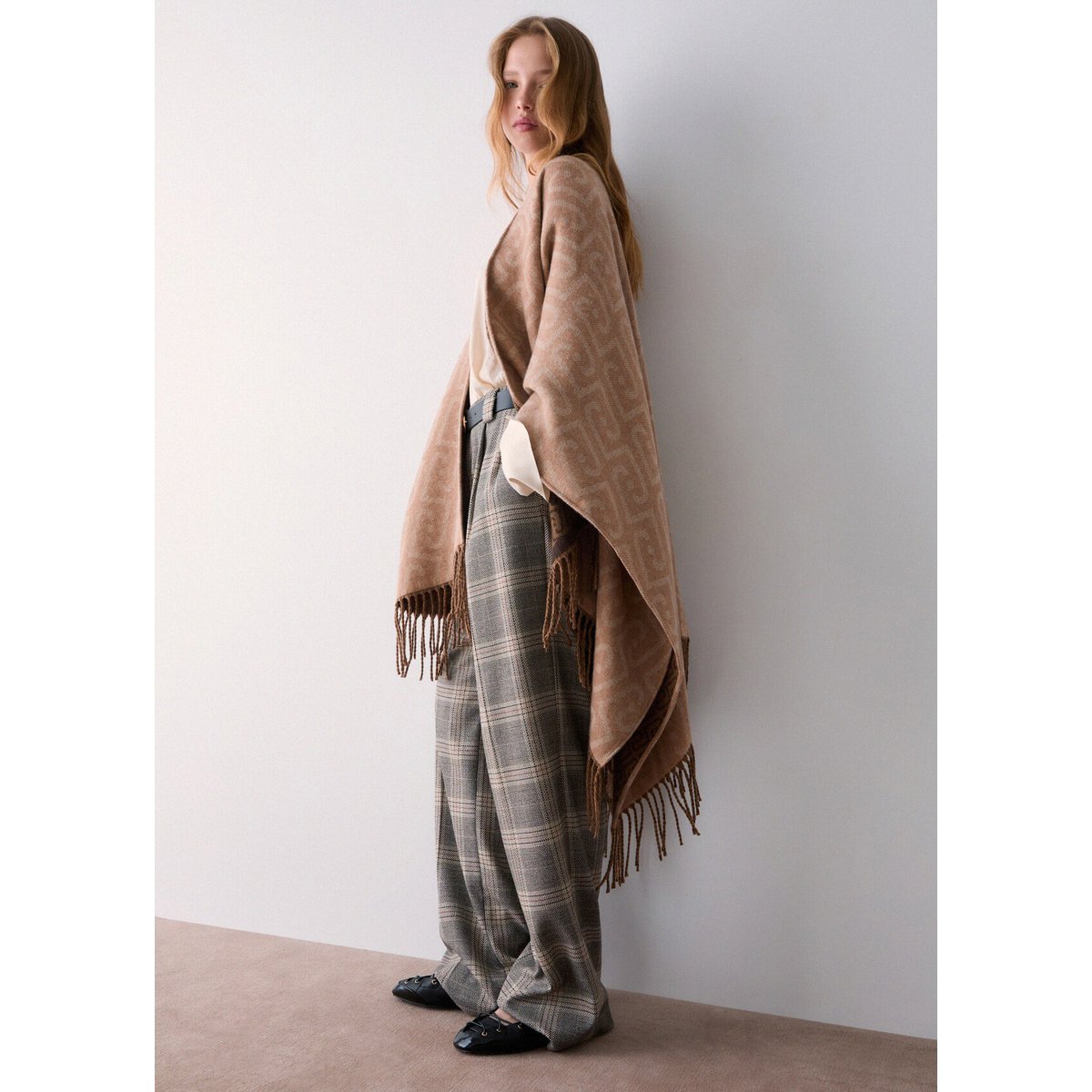 Poncho Jacquard Monogramme camel, LIU JO