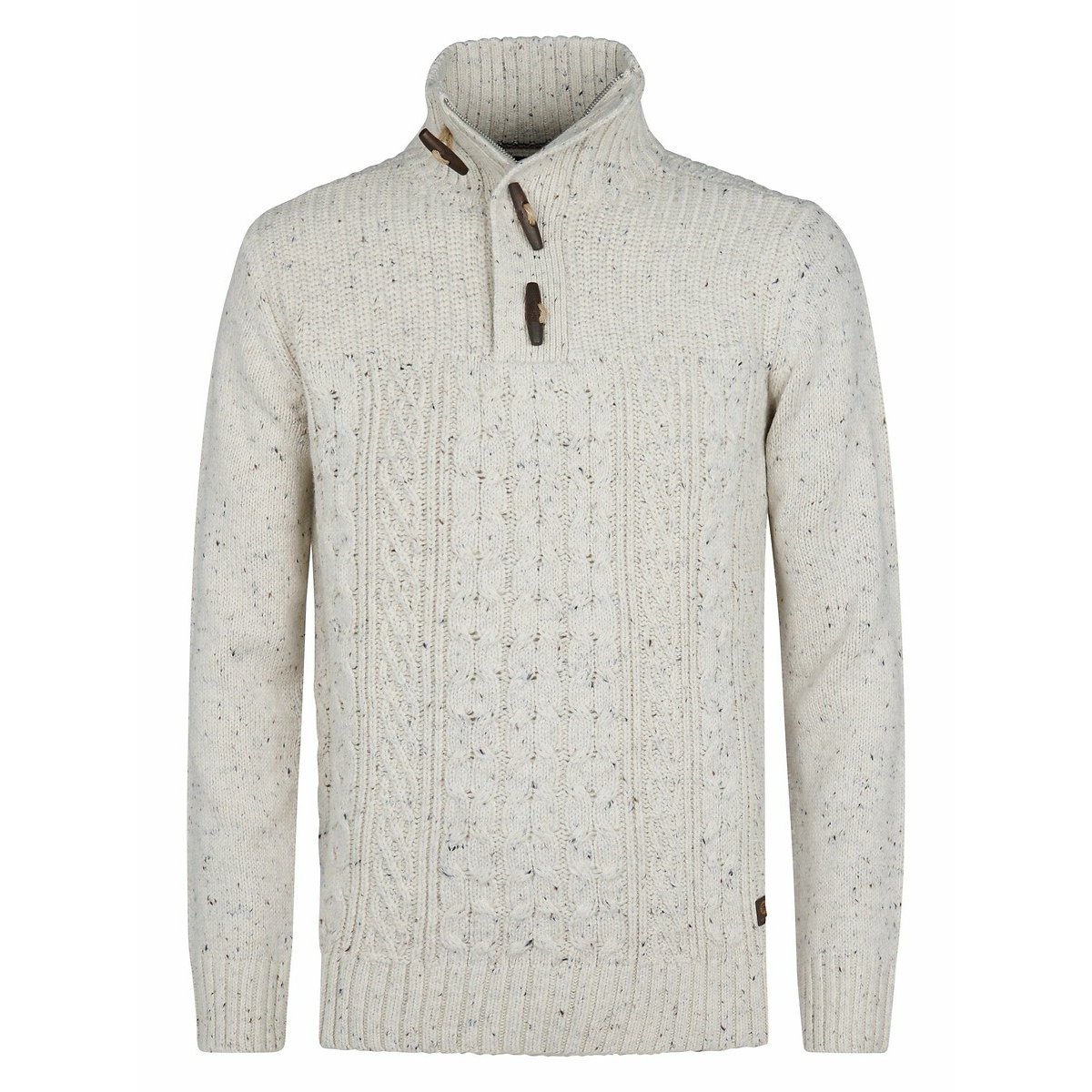 Buttoned High Neck Jumper ecru , PETROL INDUSTRIES