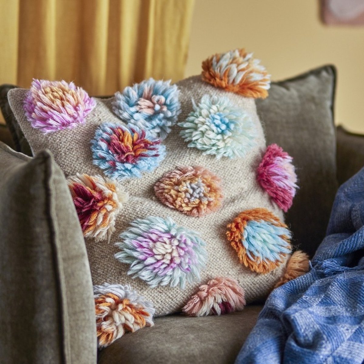 Grand coussin fleurs laine tufté  SOMMA multicolore, BLOOMINGVILLE