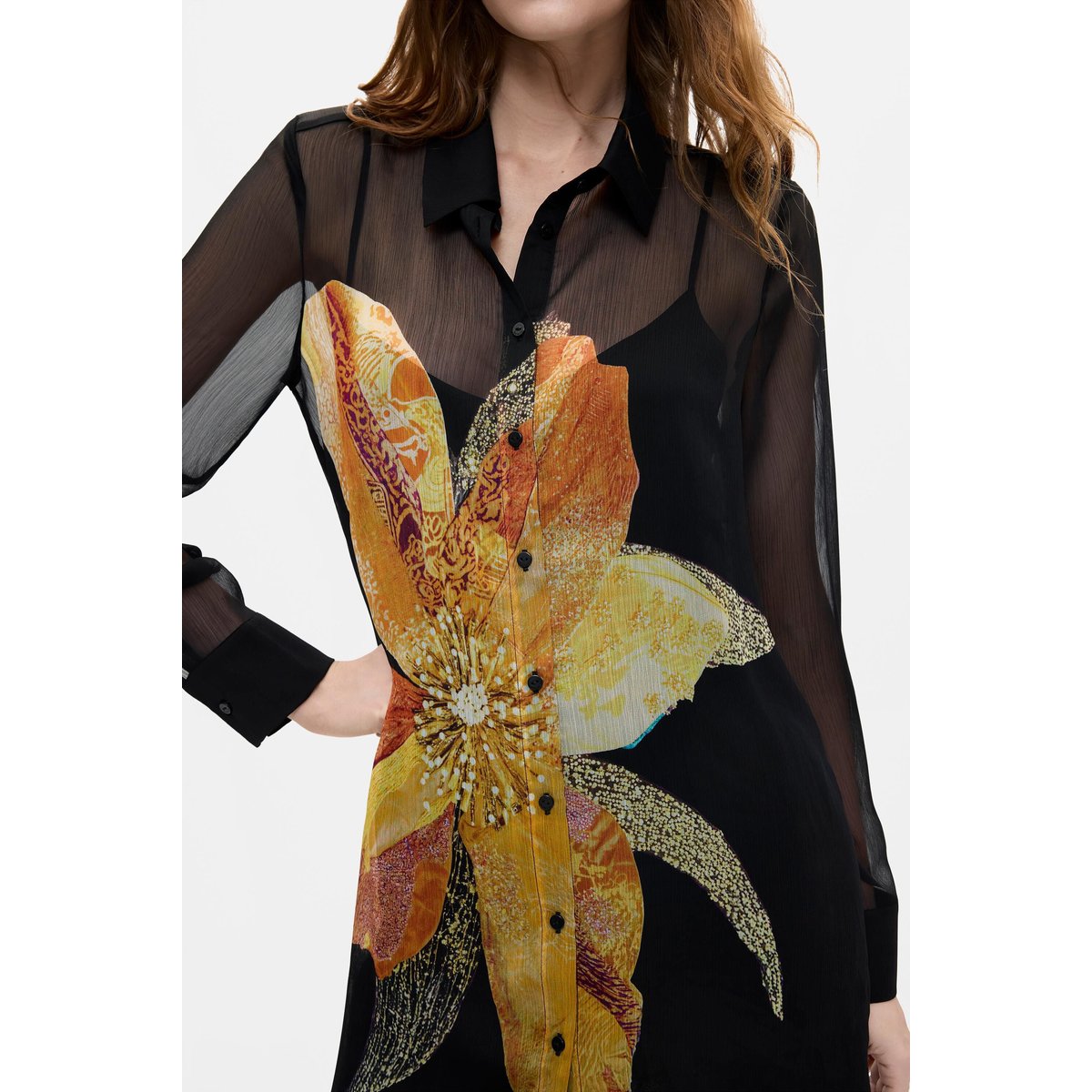 Robe imprimée à fleurs noir, DESIGUAL
