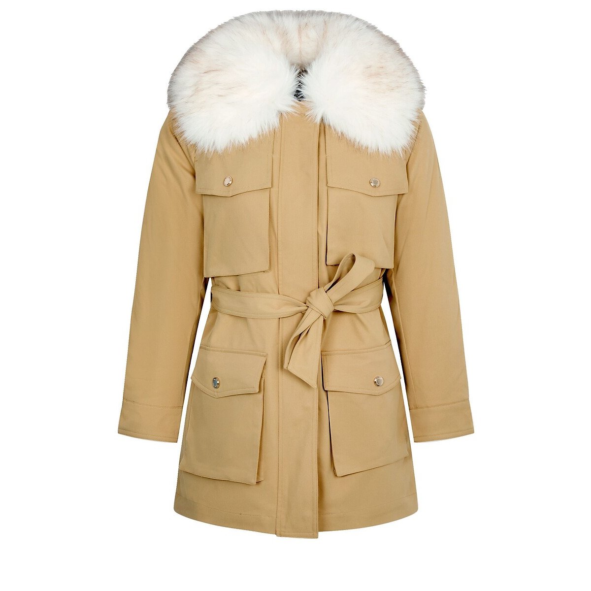 Parka unie à poches plaquées beige, MORGAN