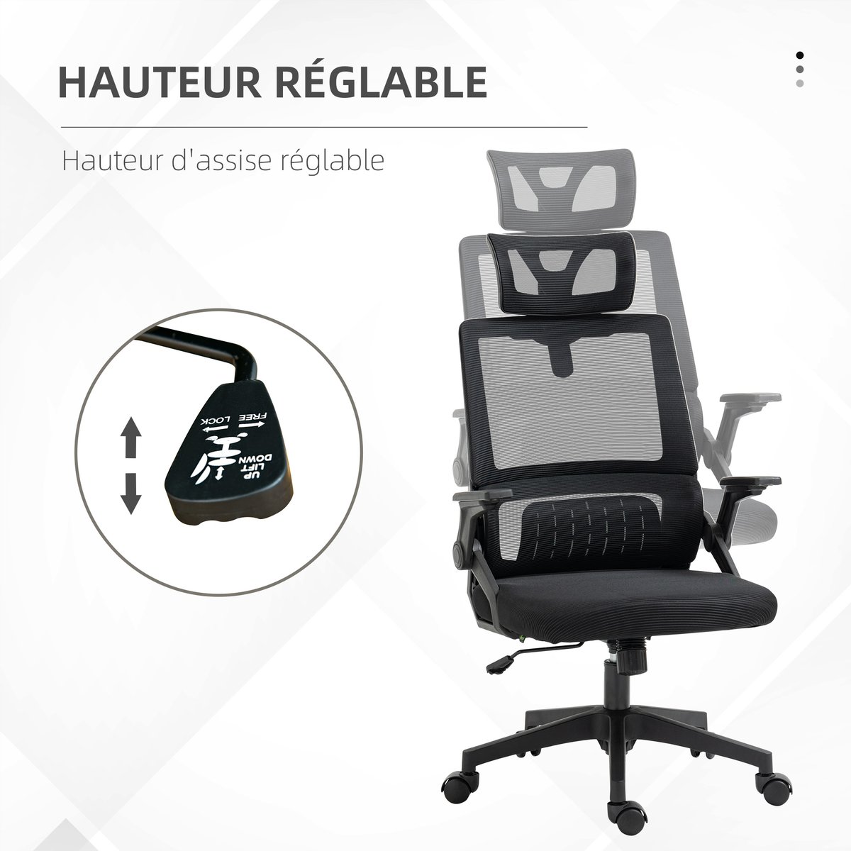 Chaise de bureau Maille Noir noir, HOMCOM